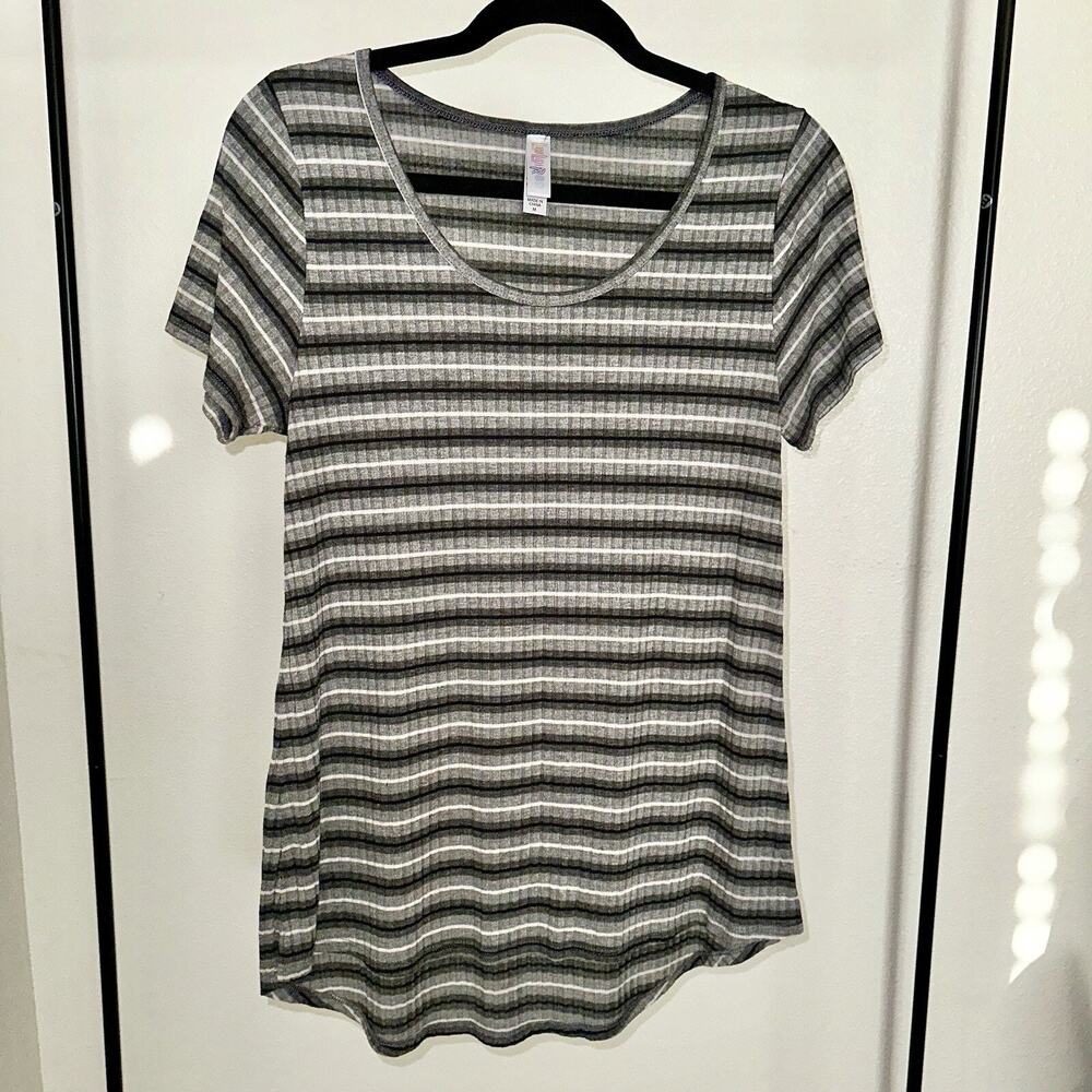LuLaRoe Classic T Striped Short Sleeve Top Black White Gray Medium